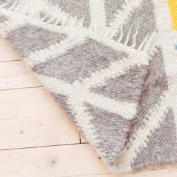 Soft Area Rug 6.5x5Ft, Grey & White With Asymmetric Yellow, Blue, Green Accent. Chevron Pattern Small Carpet Made Of Wool - thumbnail 4