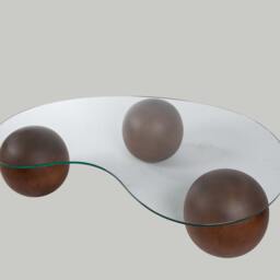 Glass Coffee Table With Wooden Ball Legs Modern Living Room Center - thumbnail 2