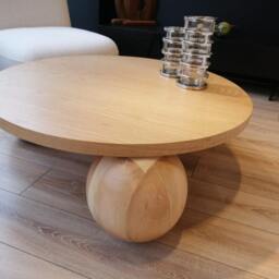 Glass Coffee Table With Wooden Ball Legs Modern Living Room Center - thumbnail 4