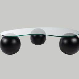 Glass Coffee Table With Wooden Ball Legs Modern Living Room Center - thumbnail 3