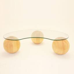 Glass Coffee Table With Wooden Ball Legs Modern Living Room Center