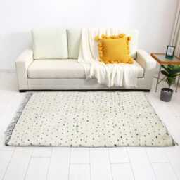 Handmade Wool Moroccan Rug - Cream Confetti Dots Boho Carpet - thumbnail 4