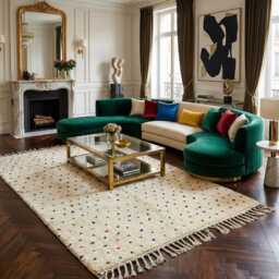 Handmade Wool Moroccan Rug - Cream Confetti Dots Boho Carpet - thumbnail 1