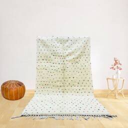 Handmade Wool Moroccan Rug - Cream Confetti Dots Boho Carpet - thumbnail 2