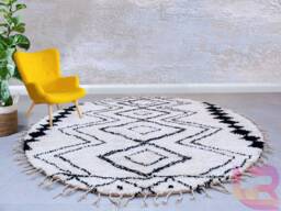 Round Beni Ourain Rug - Handmade Moroccan Wool Carpet, Minimalist Tribal Design - thumbnail 1