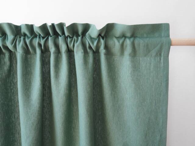Green Heavy Linen Curtain Panel With Decorative Header/1 Pcs - image 1