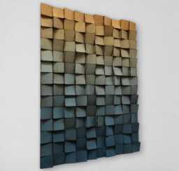 Wood Wall Art - Handmade Sound Diffuser Blue Gold Decor - thumbnail 1