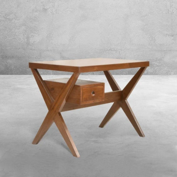 Handmade Pierre Jeanneret Inspired X-Leg Secretariat Desk Made Of Reclaimed Teakwood - image 1