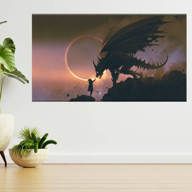 Scene Of Wizard Reaching Dragon 3D View Wall Sticker Poster Decal A487 - image 1