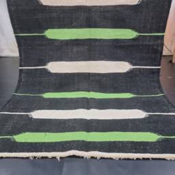 Moroccan Wool Rug, Handmade Moroccan Rug 5x8, Flatweave Rug, Zanafi Abstract Black & Pistachio Sheep Wool Berber Area - thumbnail 3