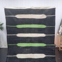 Moroccan Wool Rug, Handmade Moroccan Rug 5x8, Flatweave Rug, Zanafi Abstract Black & Pistachio Sheep Wool Berber Area - thumbnail 2