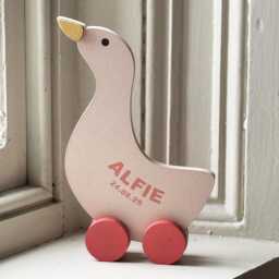 Wooden Goose Baby Name & Date Decor/ Pull Along Ducks/ Birth Decoration/ Sibling Gift - thumbnail 3