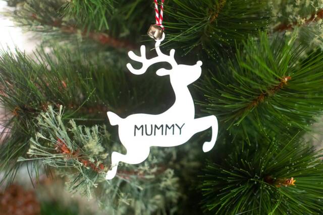 White Acrylic Reindeer Christmas Tree Decoration - Personalised - image 1