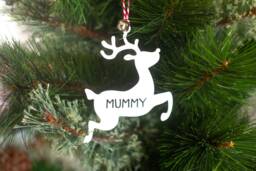 White Acrylic Reindeer Christmas Tree Decoration - Personalised