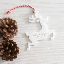 White Acrylic Reindeer Christmas Tree Decoration - Personalised - thumbnail 2