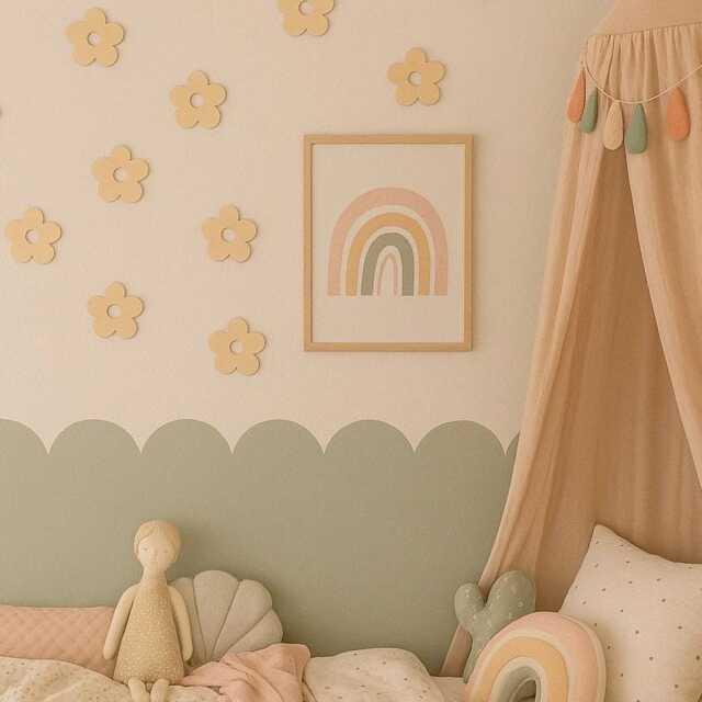 Wooden Flowers - Boho Nursery Flower Decor Wildflower Bedroom Theme Wall Decal Girls - image 1