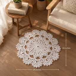 Crochet Chamomile Rug Small Round Flower Mat, Baby Room Decor - 24 In - thumbnail 1
