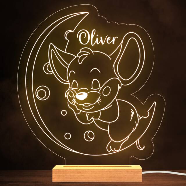 Kids Mouse Sleeping On Cheese Moon Personalised Gift Warm White Lamp Night Light - image 1
