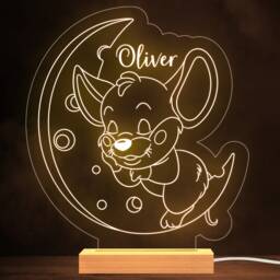 Kids Mouse Sleeping On Cheese Moon Personalised Gift Warm White Lamp Night Light - thumbnail 1