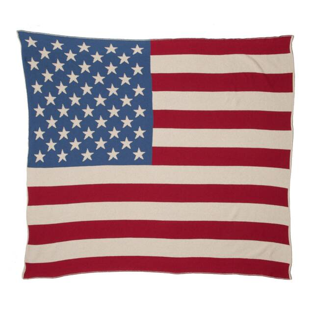 Vintage American Flag Blanket - Patriotic Throw Recycled Cotton Knit - image 1