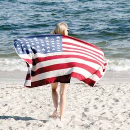 Vintage American Flag Blanket - Patriotic Throw Recycled Cotton Knit - thumbnail 2