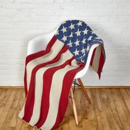 Vintage American Flag Blanket - Patriotic Throw Recycled Cotton Knit - thumbnail 3