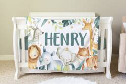 Safari Blanket, Personalized Baby Blanket Gift, Toddler Jungle Nursery Decor, Birthday Theme, Elephant, Bb02