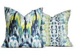 Two High Quality Ikat Pillow Covers, Navy Pillow, Cushion, Decorative Throw Lime Green Turquoise Pillow