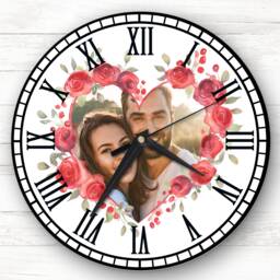 Heart Red Roses Photo Valentine's Day Gift Anniversary Personalised Clock - thumbnail 1