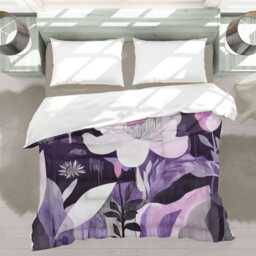 Dark Purple Moody Floral Comforter, Whimsical Abstract Flowers Garden Bedding, Botanical Bedding Gift For Eclectic Bedroom Decor #240 - thumbnail 2