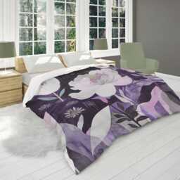 Dark Purple Moody Floral Comforter, Whimsical Abstract Flowers Garden Bedding, Botanical Bedding Gift For Eclectic Bedroom Decor #240 - thumbnail 3