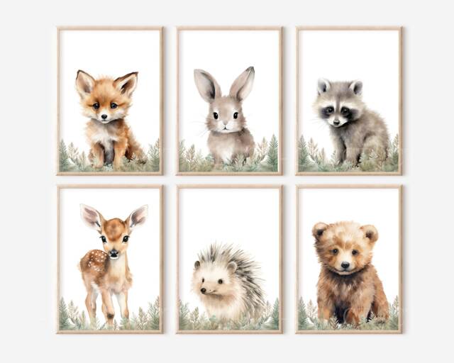 Choose Your Own Woodland Forest Animal Fox Bunny Racoon Bear Deer Hedgehog Boys Girls A4 Or A3 Nursery Set Of Unframed Prints - image 1