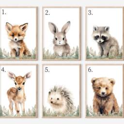 Choose Your Own Woodland Forest Animal Fox Bunny Racoon Bear Deer Hedgehog Boys Girls A4 Or A3 Nursery Set Of Unframed Prints - thumbnail 2