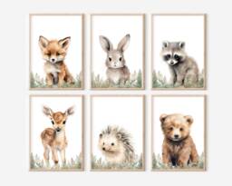 Choose Your Own Woodland Forest Animal Fox Bunny Racoon Bear Deer Hedgehog Boys Girls A4 Or A3 Nursery Set Of Unframed Prints - thumbnail 1
