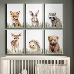 Choose Your Own Woodland Forest Animal Fox Bunny Racoon Bear Deer Hedgehog Boys Girls A4 Or A3 Nursery Set Of Unframed Prints - thumbnail 3