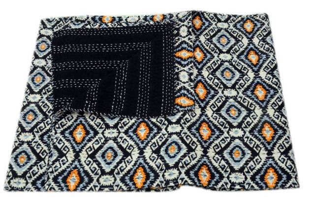 Black Gemotraic Block Print Kantha Quilts , Handmade Cotton Blankets , Home & Leving , Blanktes , Bedding Work All Size Dress - image 1