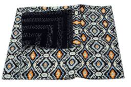 Black Gemotraic Block Print Kantha Quilts , Handmade Cotton Blankets , Home & Leving , Blanktes , Bedding Work All Size Dress - thumbnail 1