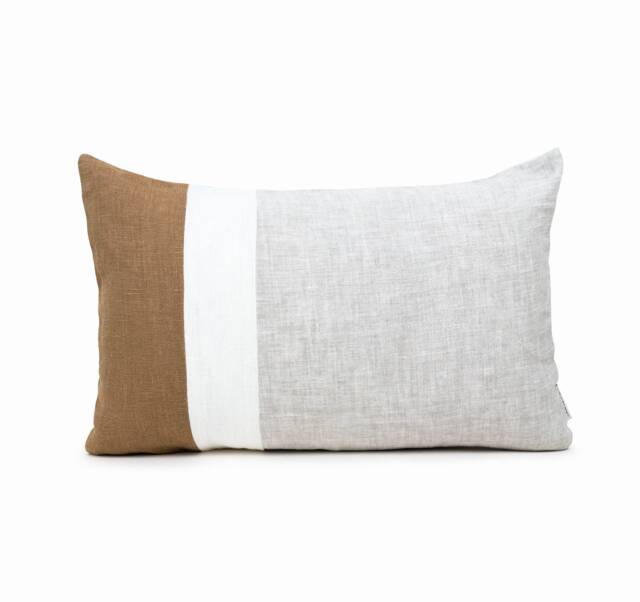 Brown Throw Pillow Cover Lumbar Covers 12x24, Linen Cushion Geometric Case, Color Block Modern Farmhouse - image 1
