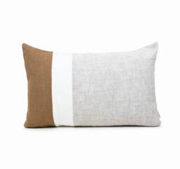 Brown Throw Pillow Cover Lumbar Covers 12x24, Linen Cushion Geometric Case, Color Block Modern Farmhouse - thumbnail 1