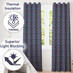 stylish Ocean Marine Seamless Pattern Fish Coral Sea Life Illustration Readymade Eyelet Ring Top Thermal 100% Blackout Curtains - thumbnail 3