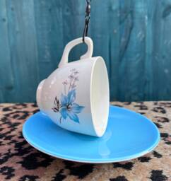 Tea Cup Bird Feeder Using Upcycled Teacup & Saucer With Chain. Funky Garden Decor.garden Decor