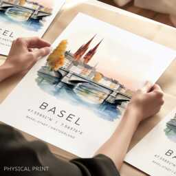 Basel Travel Print, Switzerland Posters, Prints, Gifts, Wall Art City Prints With Map Coordinates - thumbnail 1