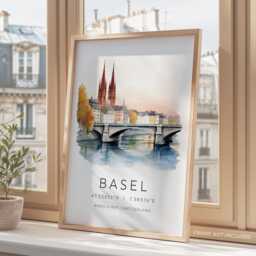 Basel Travel Print, Switzerland Posters, Prints, Gifts, Wall Art City Prints With Map Coordinates - thumbnail 3