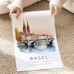 Basel Travel Print, Switzerland Posters, Prints, Gifts, Wall Art City Prints With Map Coordinates - thumbnail 2