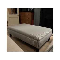Ticking Fabric Ottoman Footstool - Mahogany Legs, Handmade - thumbnail 1