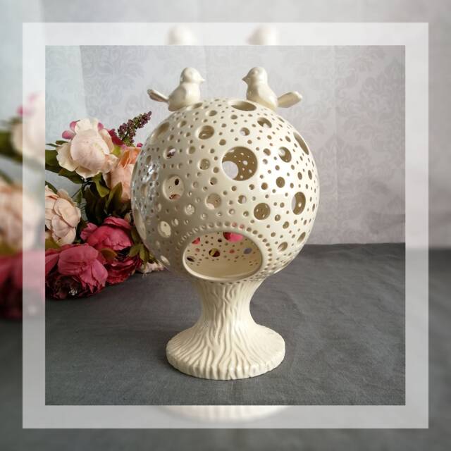 Ceramic Bird Tealight Holder Hand-Carved Wedding Lantern - image 1