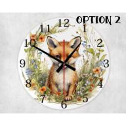 Fox Wreath Glass Wall Clock - Quiet Ticking, 20cm/30cm Woodland Decor - thumbnail 3