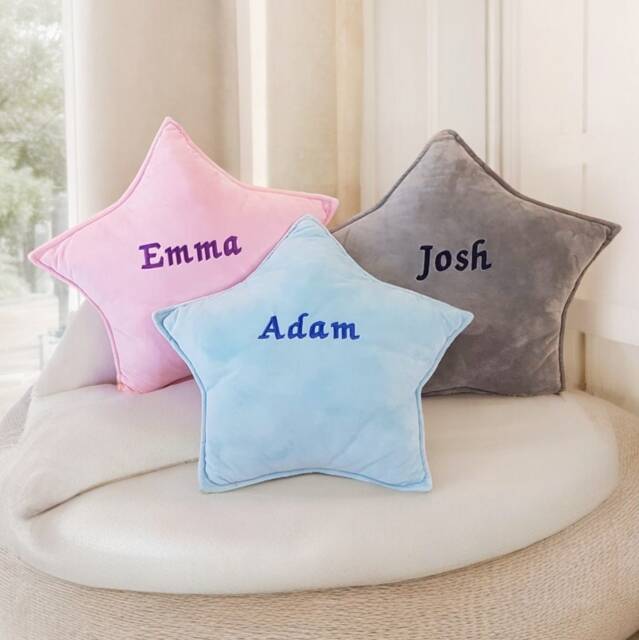 Embroidered Name Cushion Personalized Star Pillow, Nursery Decor - image 1