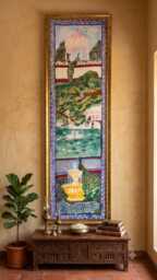 Hand Painted Peacock Garden Scroll - One Of A Kind Freehand Fabric Wall Art