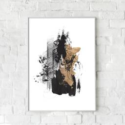 Abstract Brush Stroke Prints Black, White, Gold, Blush Wall Art - thumbnail 4